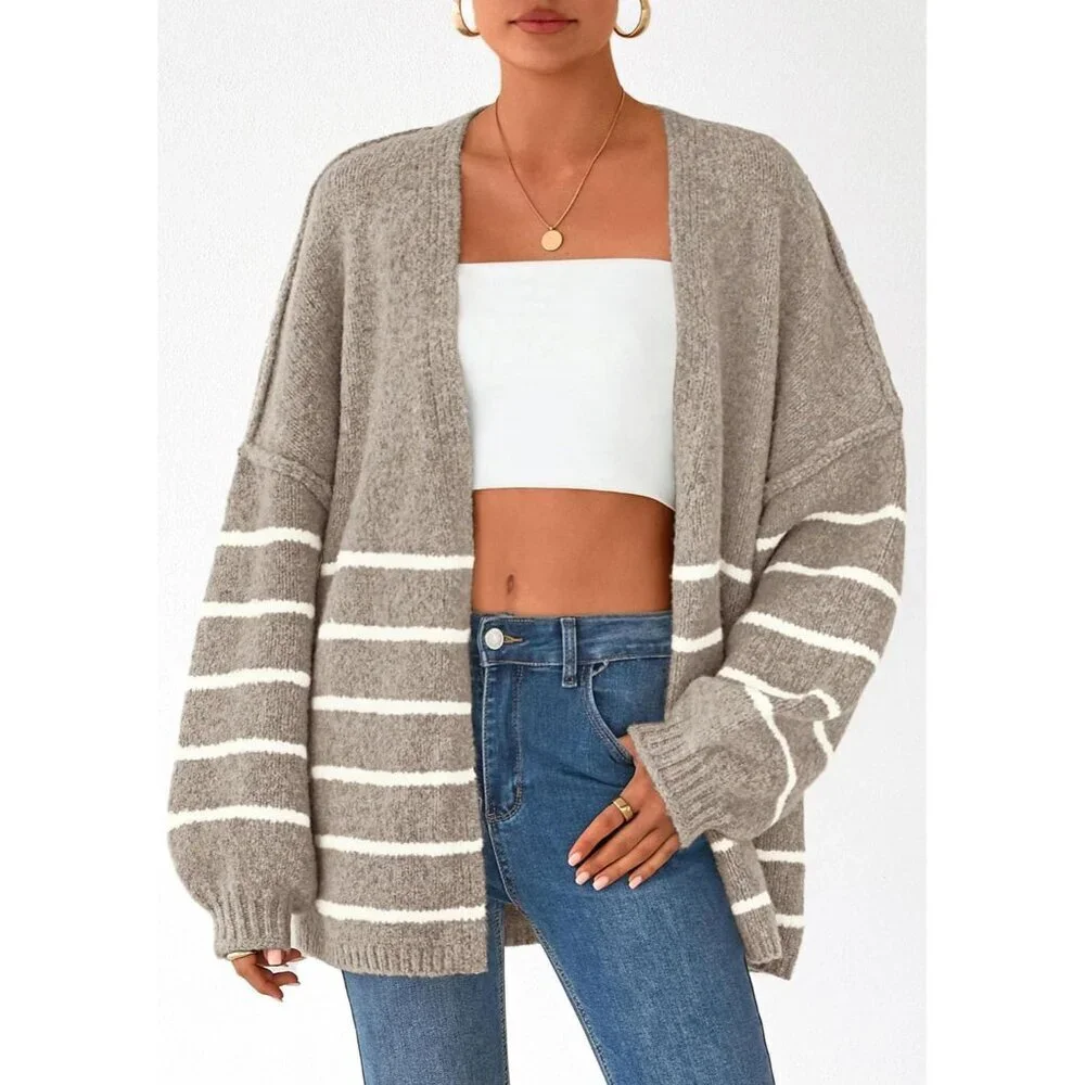 Womens Oversized Knit Cardigan Sweater Long Lantern Sleeve Lightweight